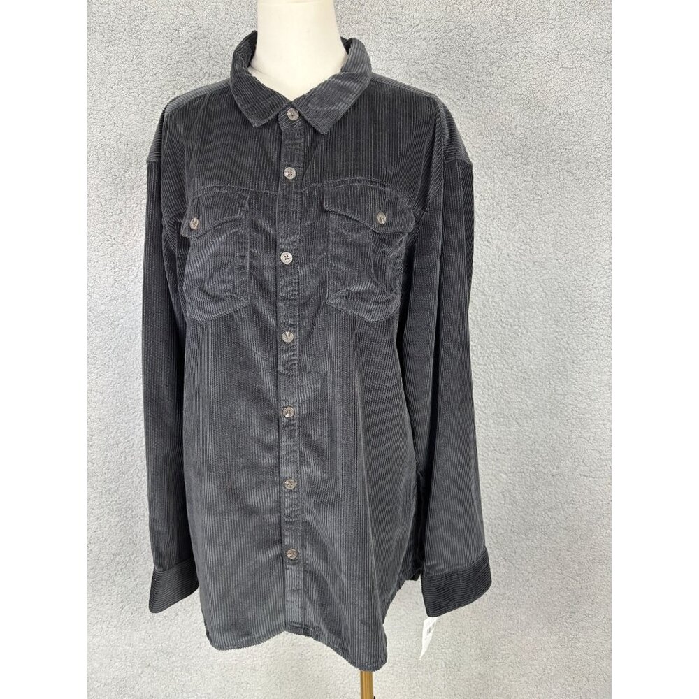 Roxy Women's Corduroy Button-Up Shirt Pockets Black Size XL New With Tag's